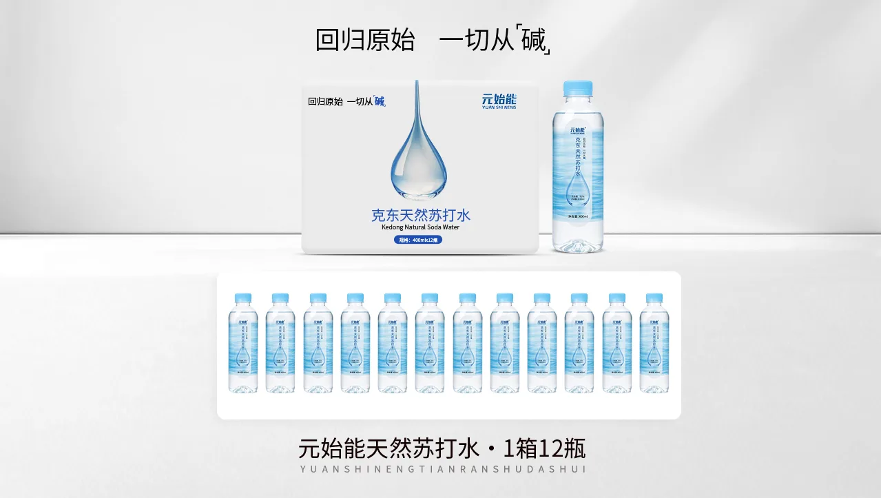 元始能克东天然苏打水整箱十二瓶包装